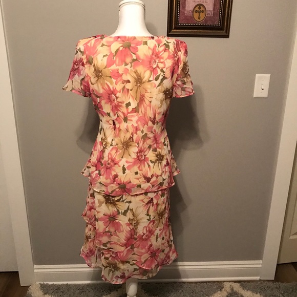 Karin Stevens silky sheer floral print 2 piece dress set size 8 - Picture 6 of 10